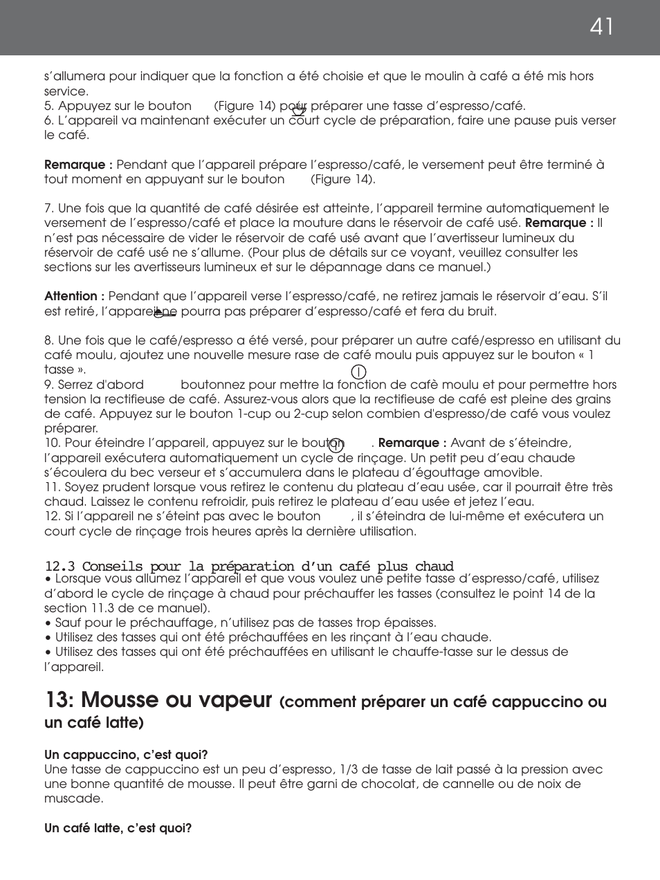 Mousse ou vapeur | DeLonghi EAM4000 Series User Manual | Page 41 / 108