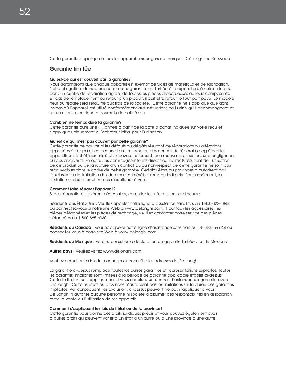 DeLonghi EAM4000 Series User Manual | Page 52 / 108