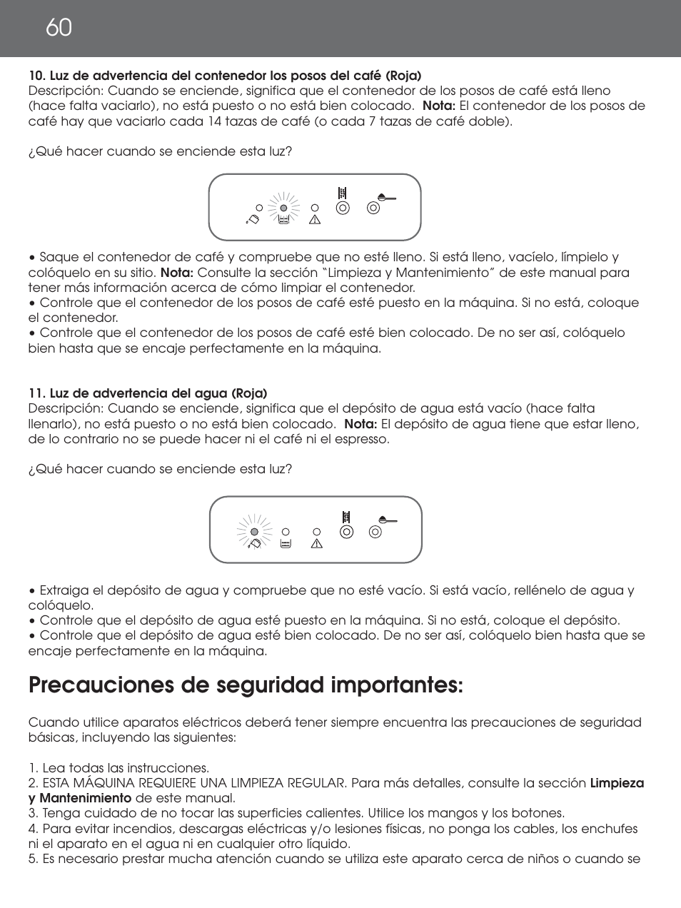 Precauciones de seguridad importantes | DeLonghi EAM4000 Series User Manual | Page 60 / 108