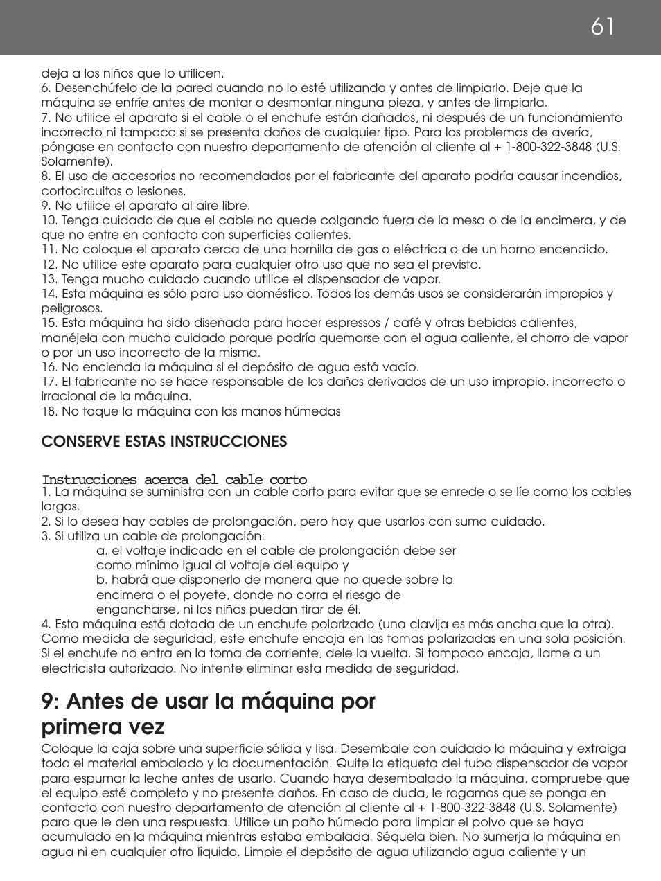 Antes de usar la máquina por primera vez | DeLonghi EAM4000 Series User Manual | Page 61 / 108