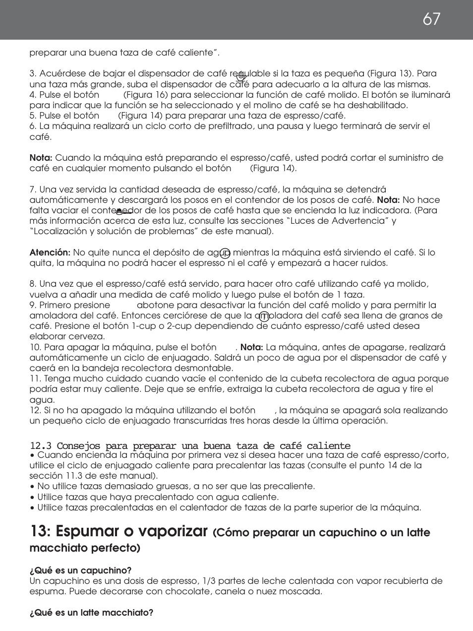 Espumar o vaporizar | DeLonghi EAM4000 Series User Manual | Page 67 / 108