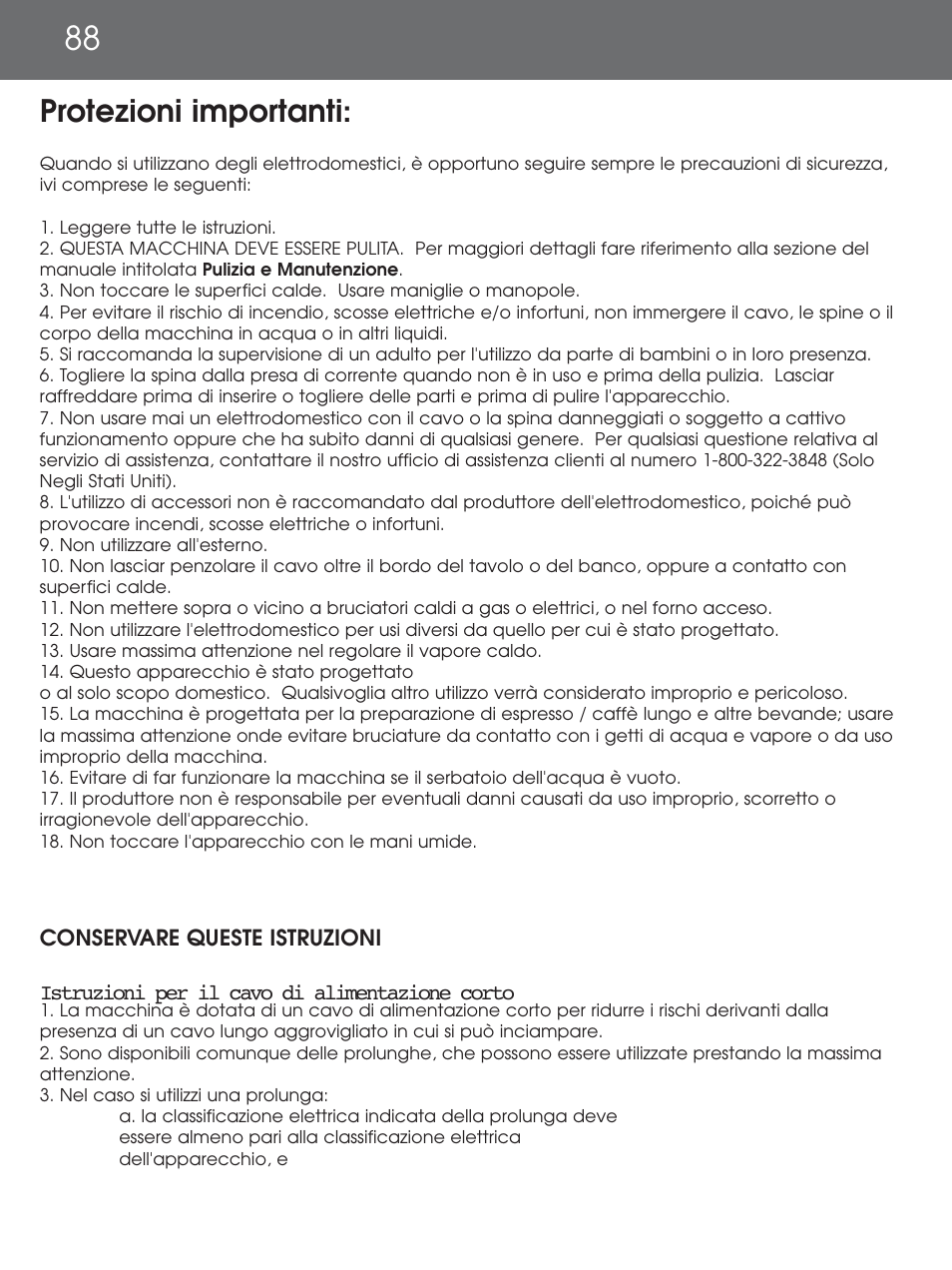 Protezioni importanti | DeLonghi EAM4000 Series User Manual | Page 88 / 108