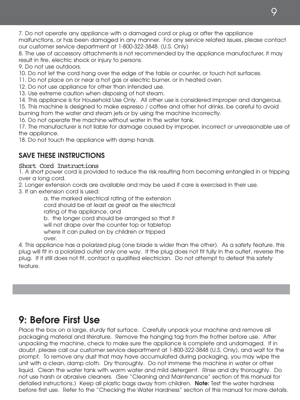 Before first use | DeLonghi EAM4000 Series User Manual | Page 9 / 108