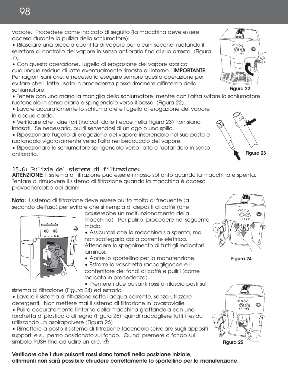 Pulizia del sistema di filtrazione | DeLonghi EAM4000 Series User Manual | Page 98 / 108