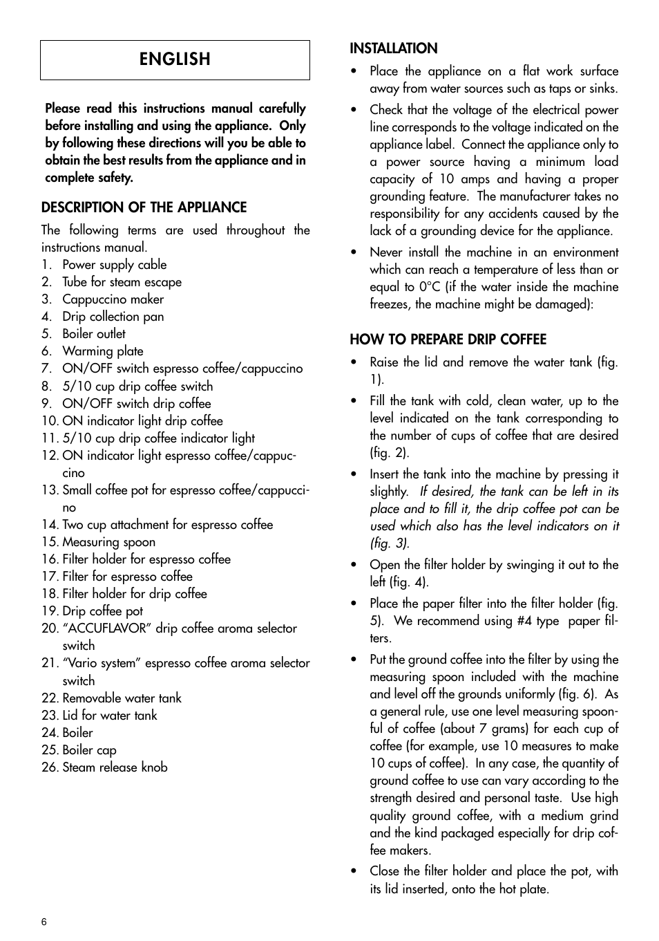 English | DeLonghi BCO70 User Manual | Page 6 / 12