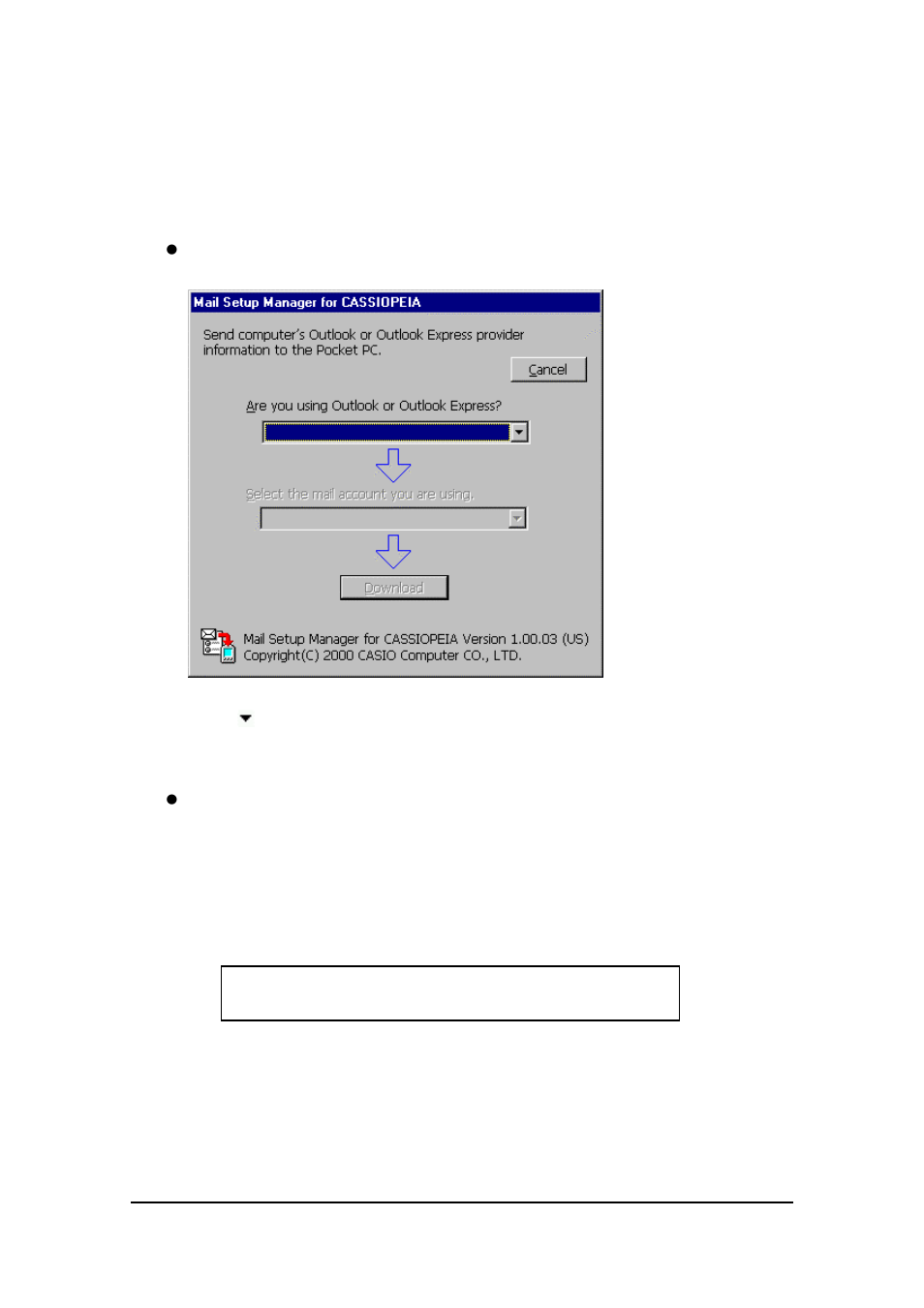 Downloading mail account settings 1 | Casio E-125 Mail Setup Manager for CASSIOPEIA V.1.0 User Manual | Page 4 / 6