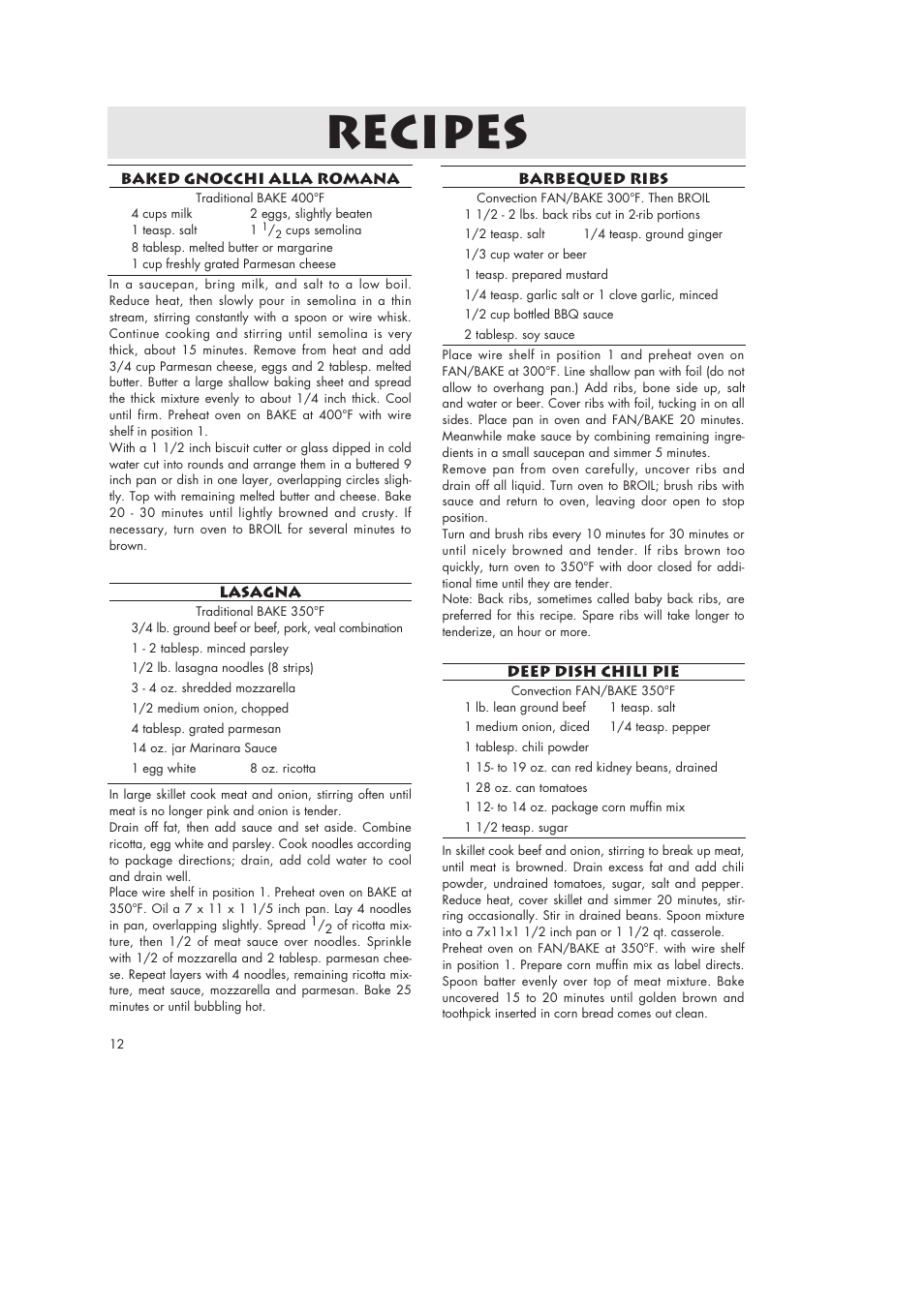 Recipes | DeLonghi AS40U User Manual | Page 12 / 14