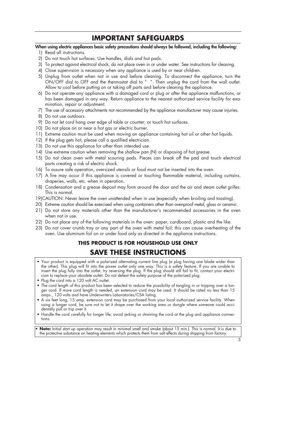 Important safeguards, Save these instructions | DeLonghi AS40U User Manual | Page 3 / 14