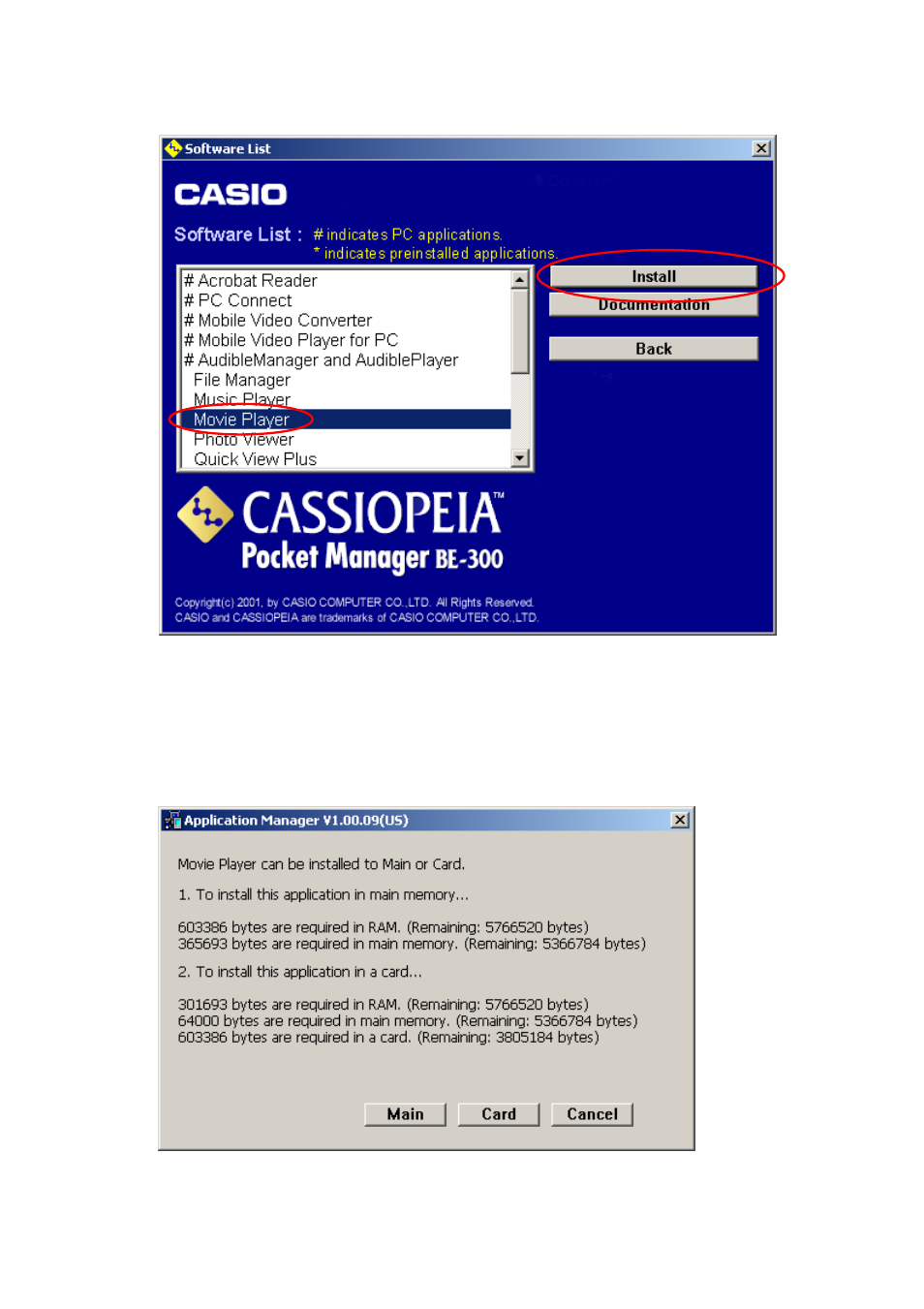 Casio BE-300 Playing Movies on CASSIOPEIA User Manual | Page 4 / 15