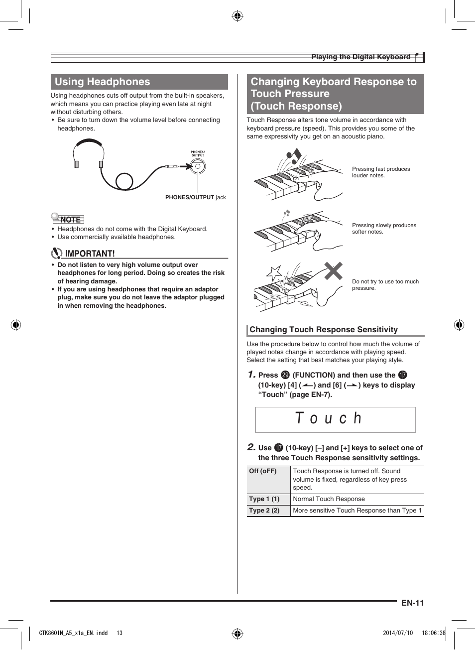 Using headphones | Casio CTK-860IN User Manual | Page 12 / 82
