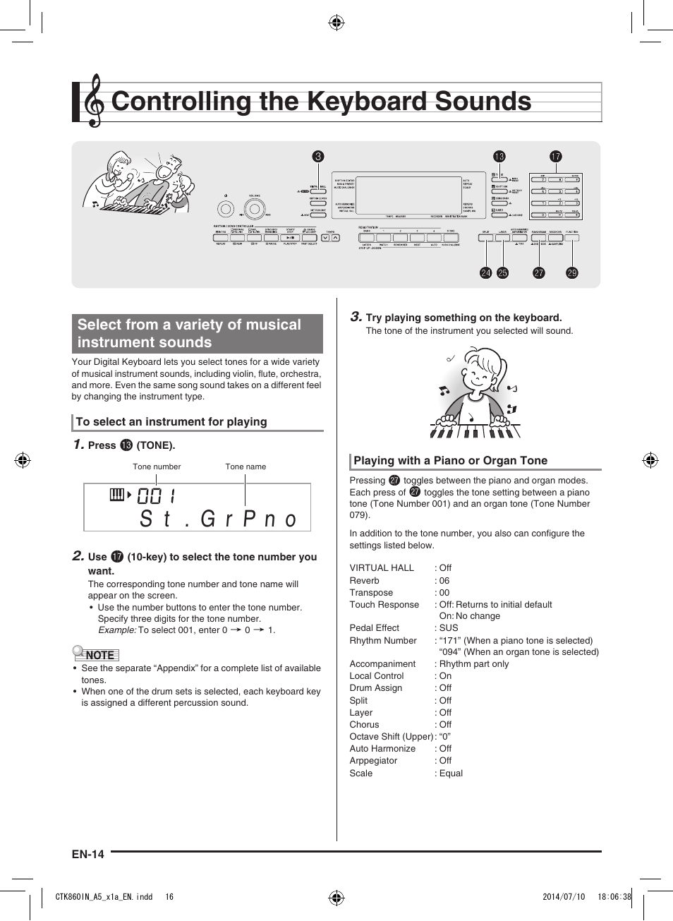 Controlling the keyboard sounds, Ct br br bn bn co co cp cp cr cr 3 3, Select from a variety of musical instrument sounds | Casio CTK-860IN User Manual | Page 15 / 82