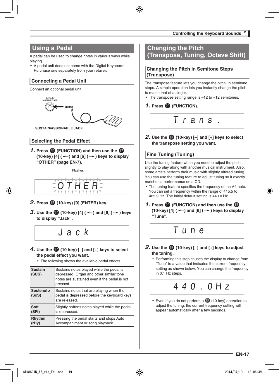 J a c k, Using a pedal | Casio CTK-860IN User Manual | Page 18 / 82