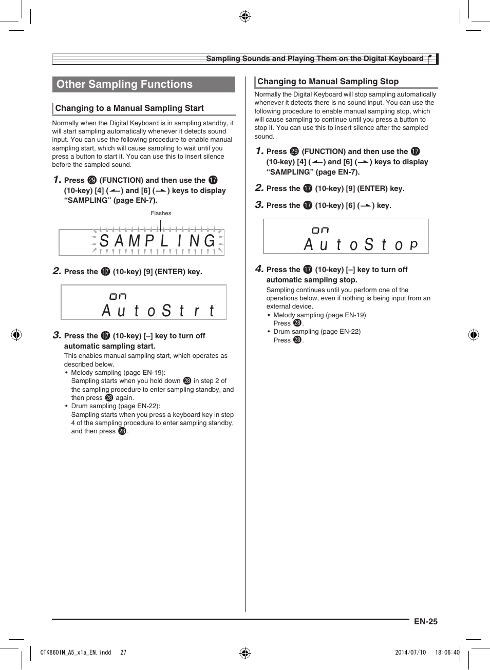 Other sampling functions | Casio CTK-860IN User Manual | Page 26 / 82