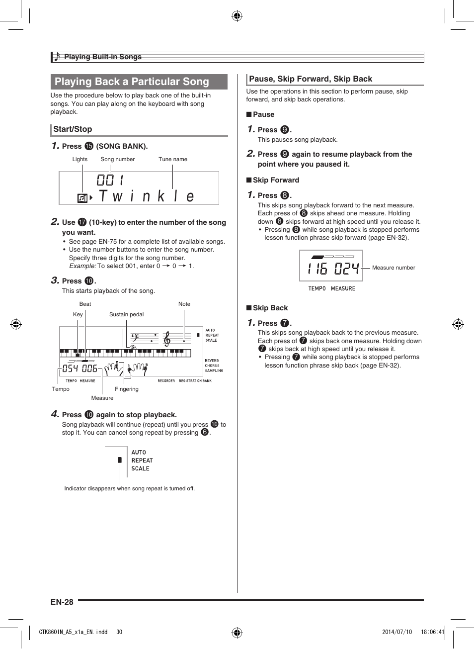Playing back a particular song | Casio CTK-860IN User Manual | Page 29 / 82