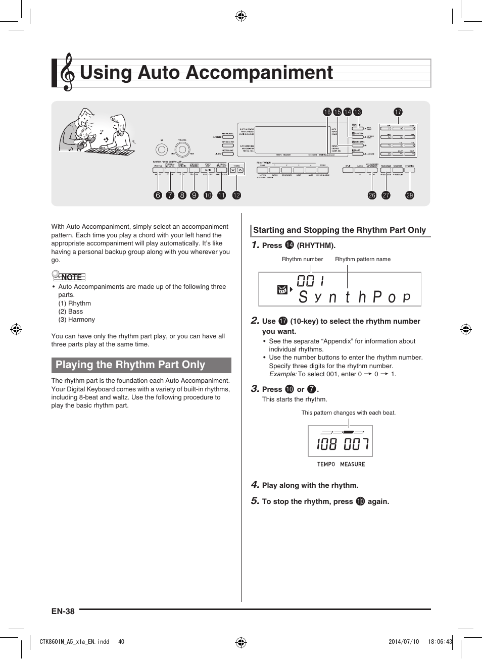 Using auto accompaniment | Casio CTK-860IN User Manual | Page 39 / 82