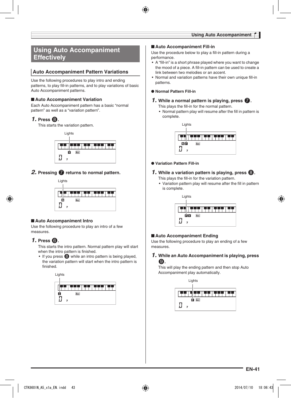 Using auto accompaniment effectively | Casio CTK-860IN User Manual | Page 42 / 82