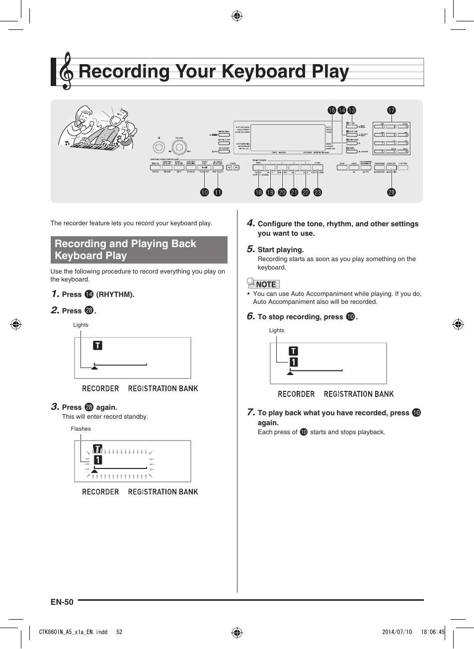 Recording your keyboard play | Casio CTK-860IN User Manual | Page 51 / 82