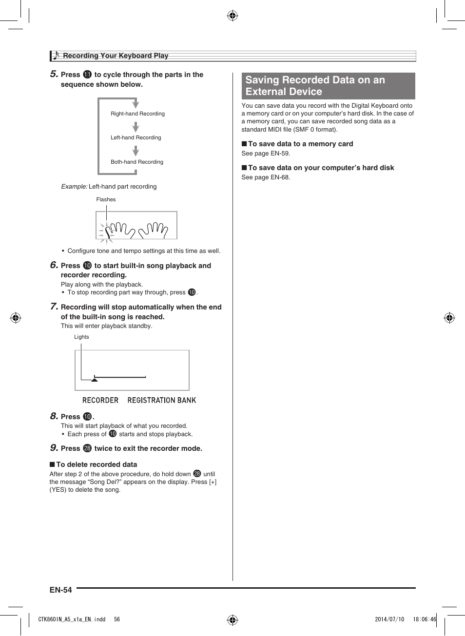 Saving recorded data on an external device | Casio CTK-860IN User Manual | Page 55 / 82