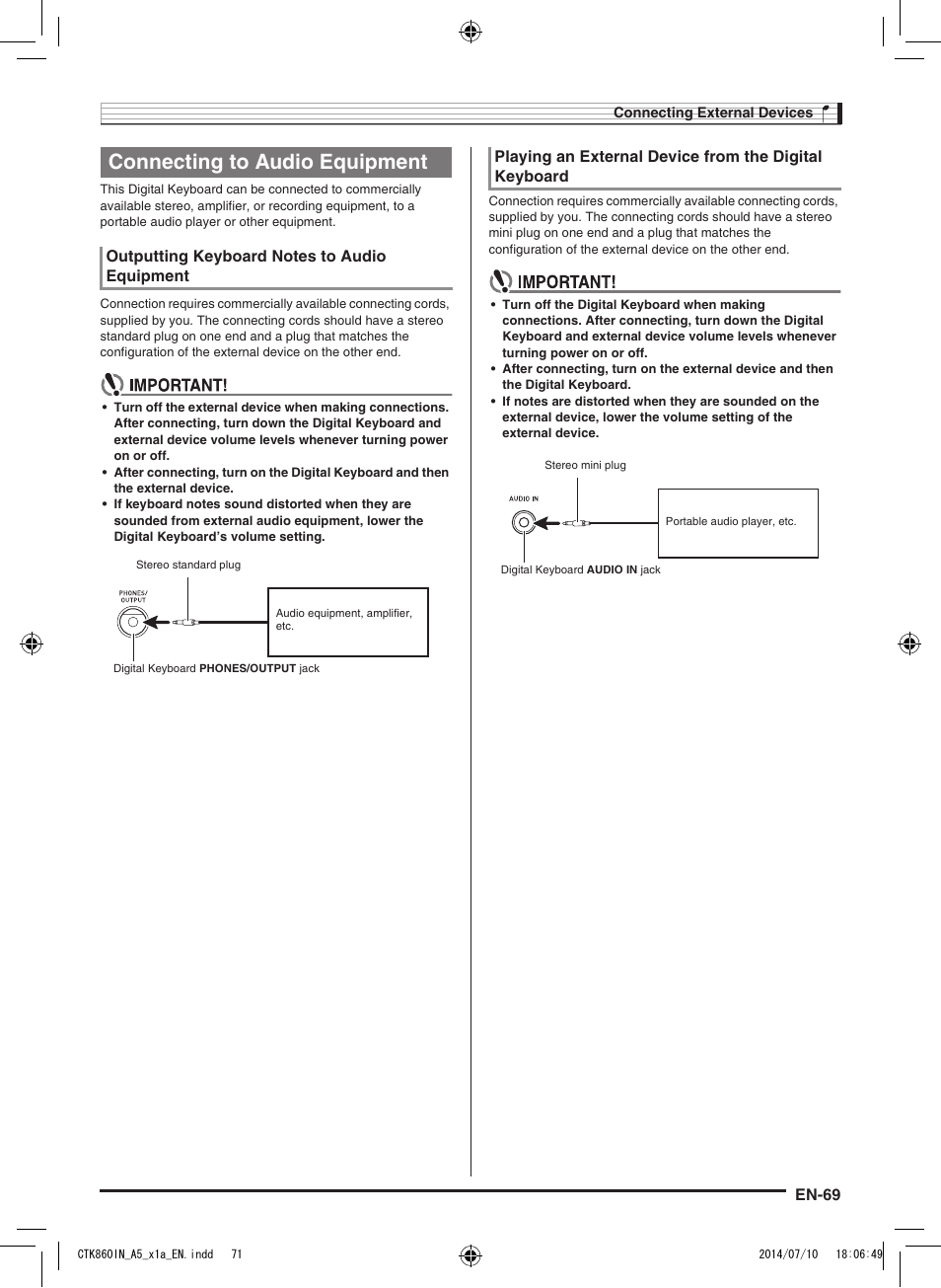 Connecting to audio equipment, En-69 | Casio CTK-860IN User Manual | Page 70 / 82