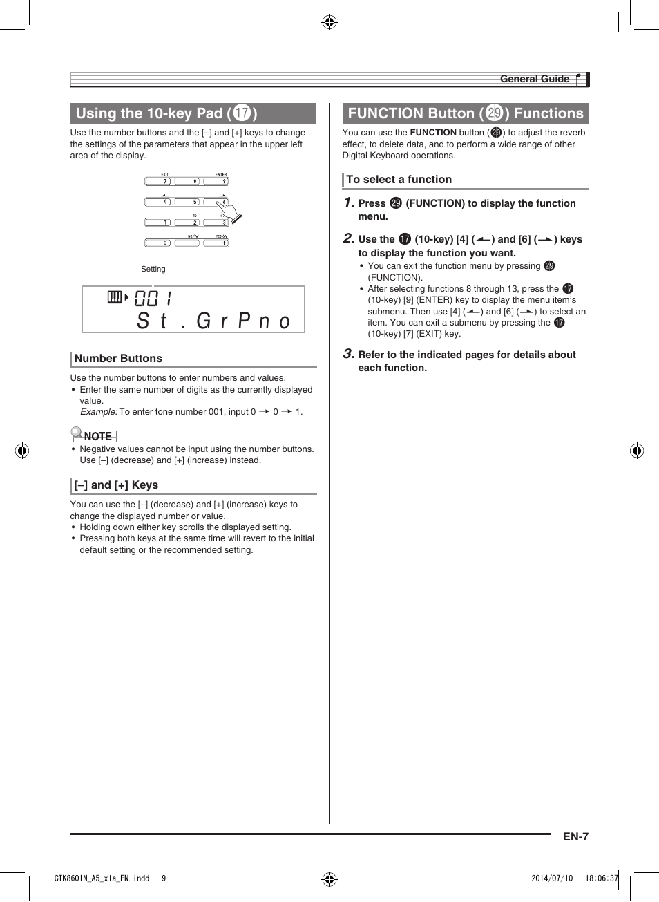 Using the 10-key pad, Function button, Functions | Casio CTK-860IN User Manual | Page 8 / 82