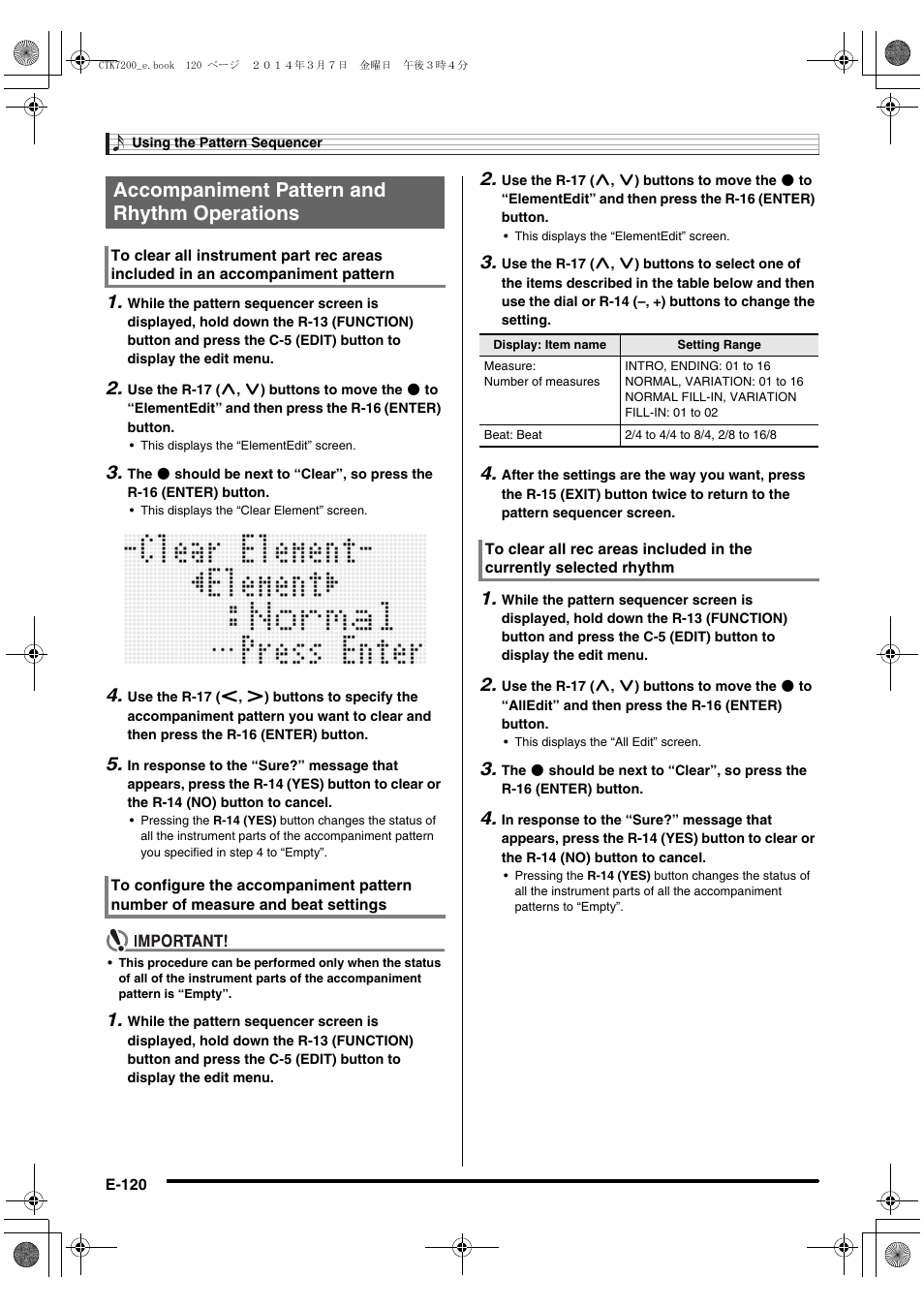 Accompaniment pattern and rhythm operations | Casio CTK-7200 User Manual | Page 122 / 169