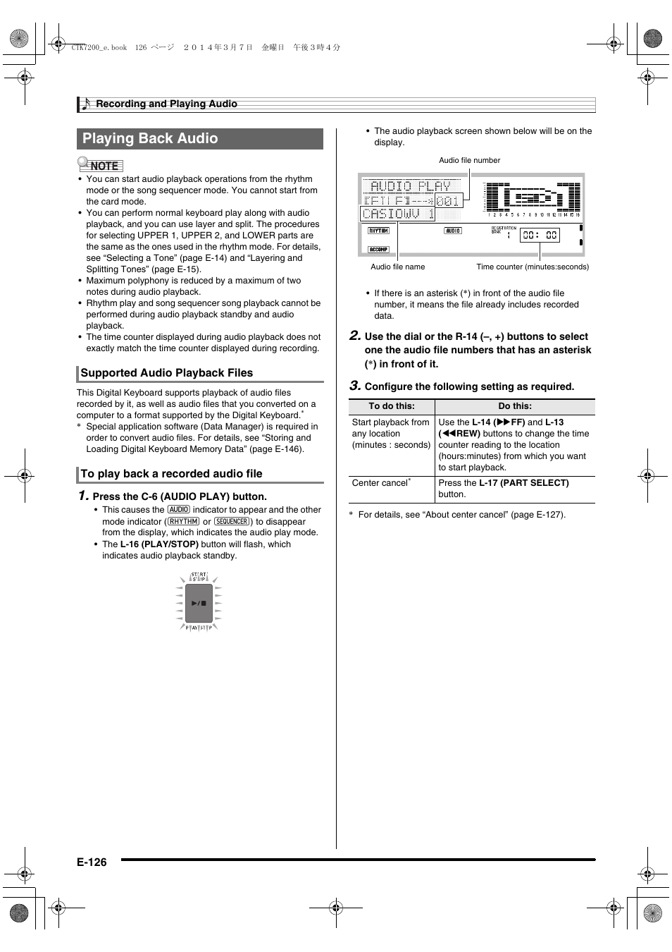 Playing back audio | Casio CTK-7200 User Manual | Page 128 / 169