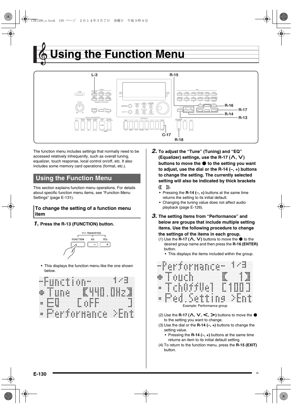 Using the function menu | Casio CTK-7200 User Manual | Page 132 / 169