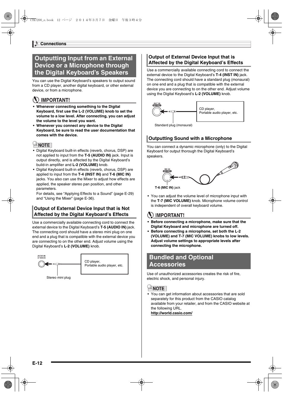 Bundled and optional accessories | Casio CTK-7200 User Manual | Page 14 / 169