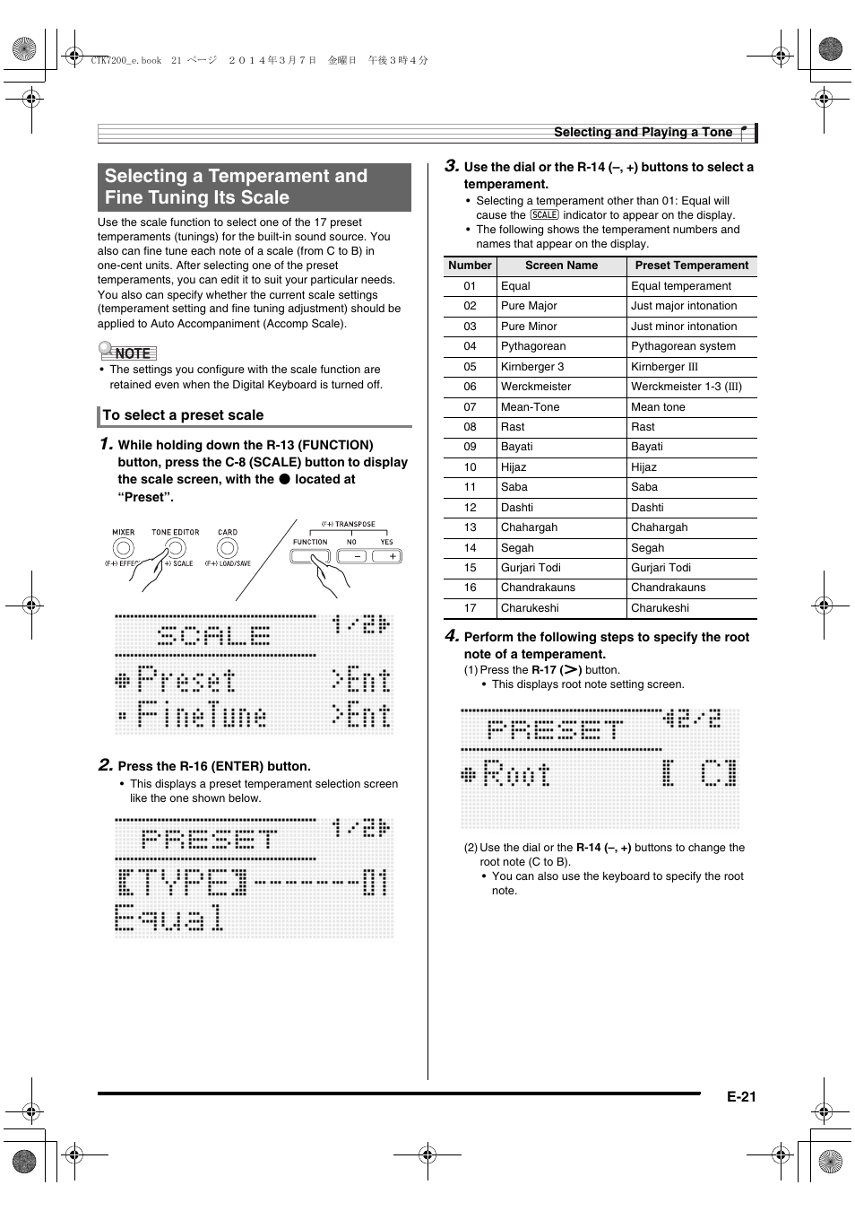 Selecting a temperament and fine tuning its scale | Casio CTK-7200 User Manual | Page 23 / 169