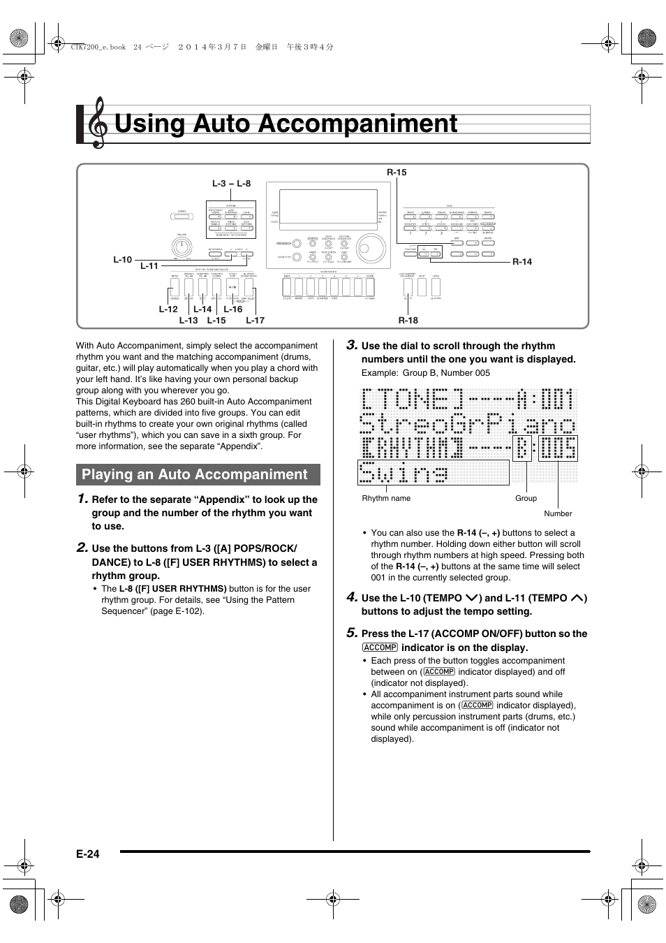 Using auto accompaniment, Playing an auto accompaniment | Casio CTK-7200 User Manual | Page 26 / 169