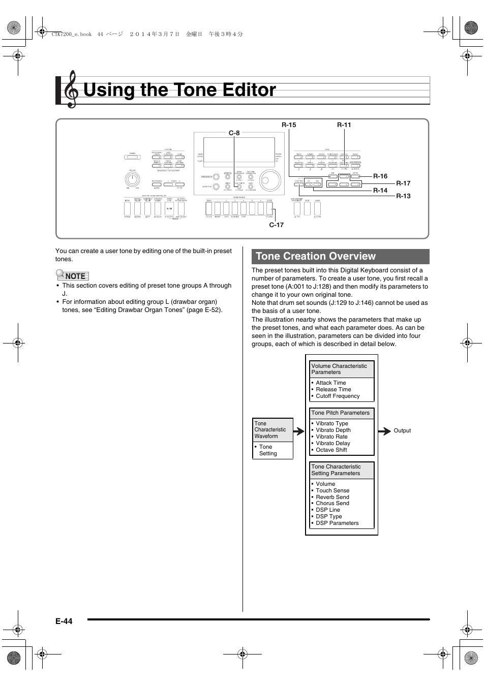Using the tone editor, Tone creation overview, E-44 | Casio CTK-7200 User Manual | Page 46 / 169