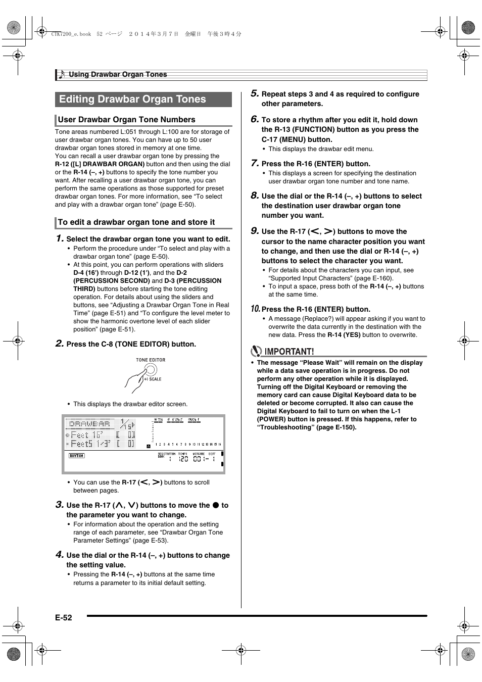 Editing drawbar organ tones | Casio CTK-7200 User Manual | Page 54 / 169