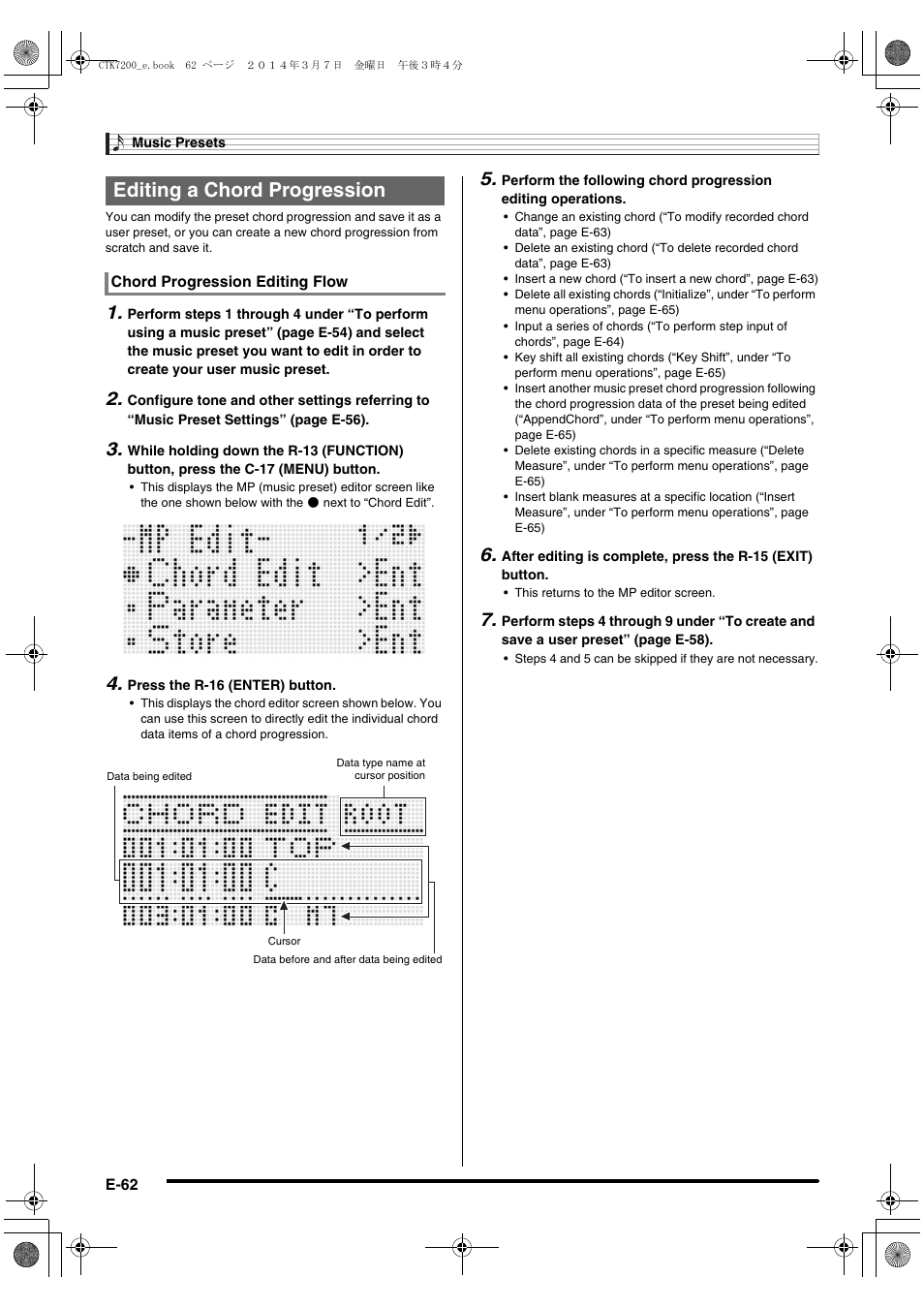 Editing a chord progression | Casio CTK-7200 User Manual | Page 64 / 169