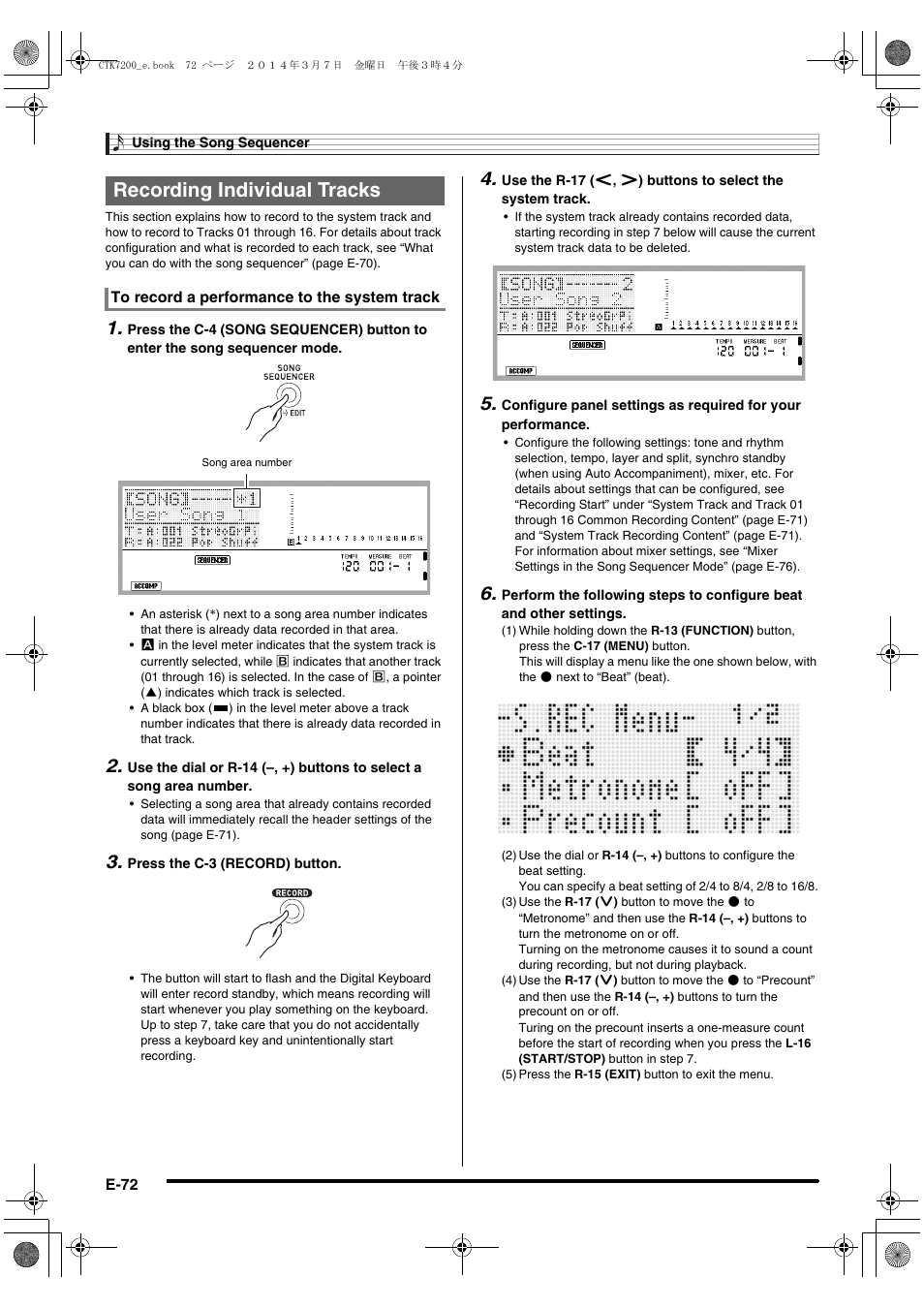 Recording individual tracks | Casio CTK-7200 User Manual | Page 74 / 169