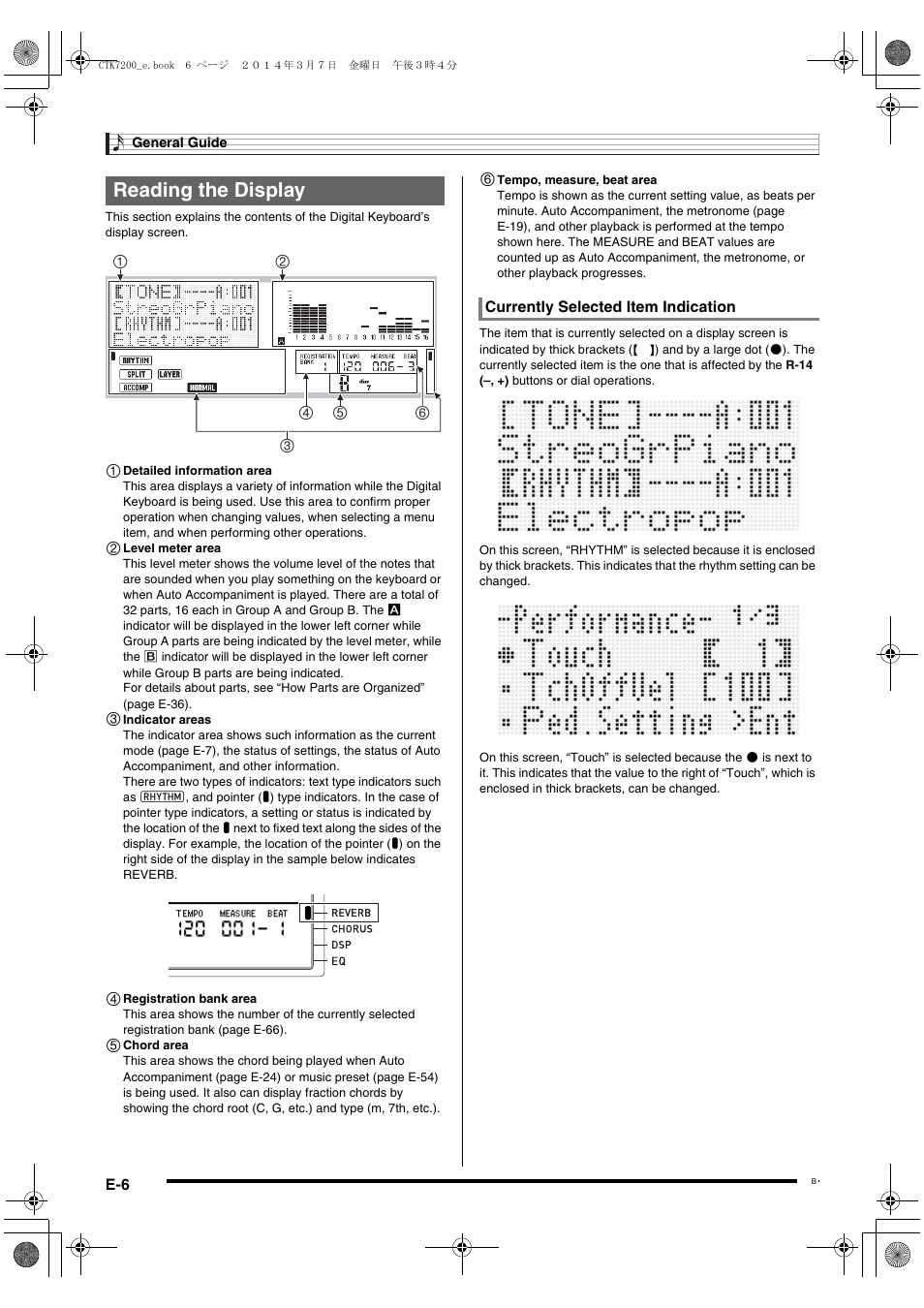 Reading the display | Casio CTK-7200 User Manual | Page 8 / 169