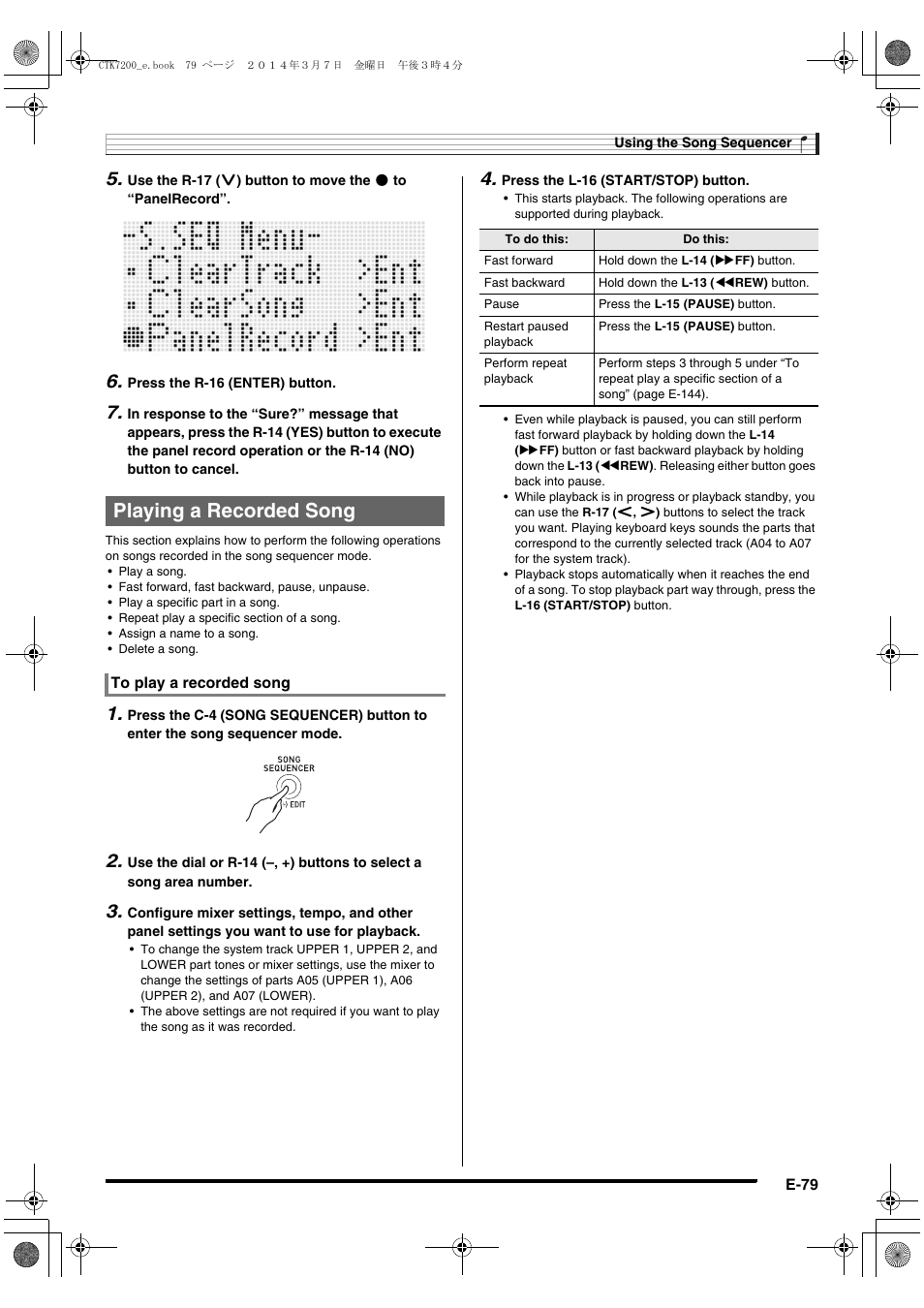 Playing a recorded song | Casio CTK-7200 User Manual | Page 81 / 169