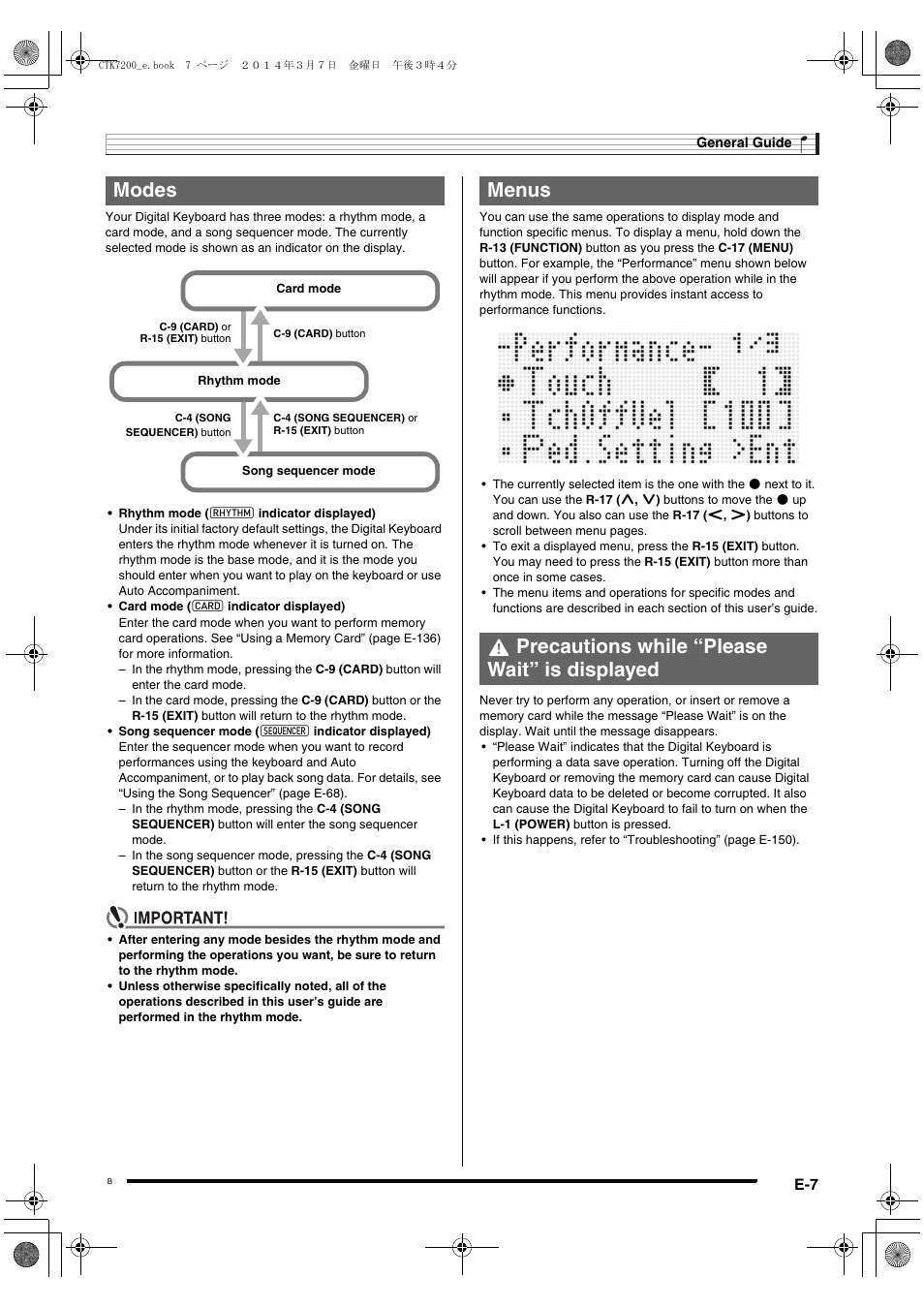 Modes | Casio CTK-7200 User Manual | Page 9 / 169