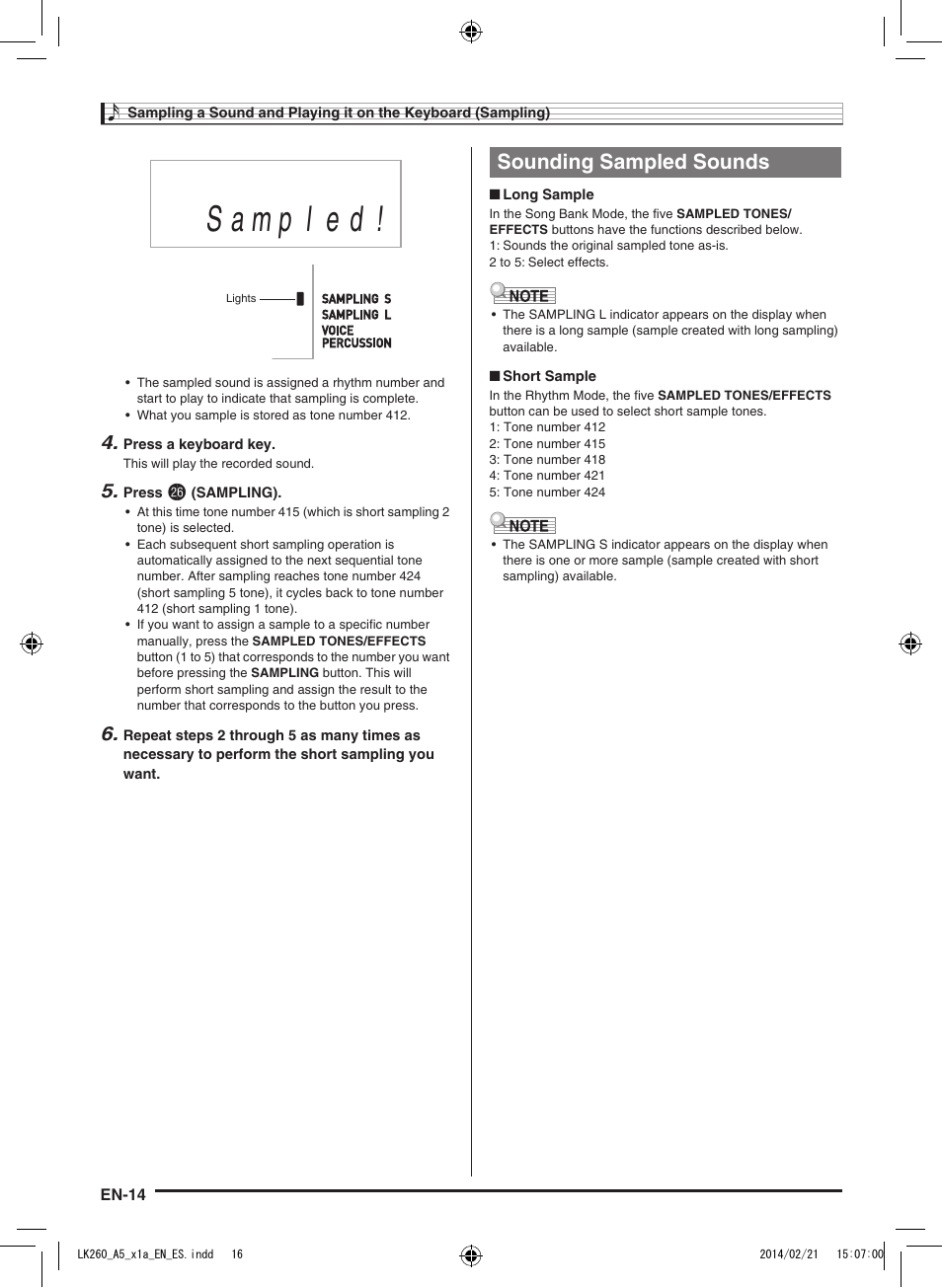 Sounding sampled sounds | Casio LK-170 User Manual | Page 16 / 48