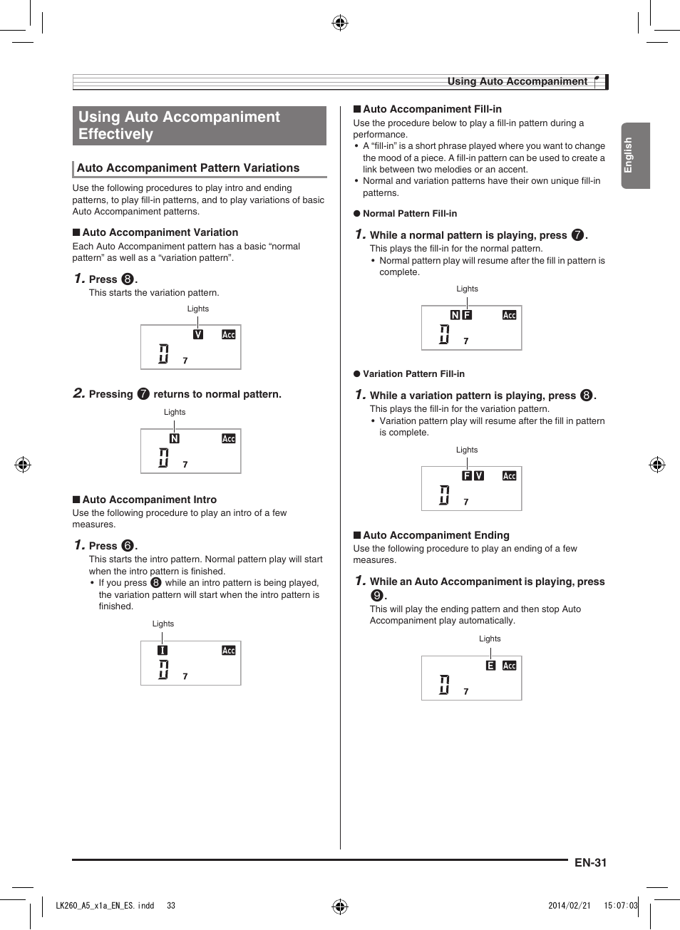 Using auto accompaniment effectively | Casio LK-170 User Manual | Page 33 / 48