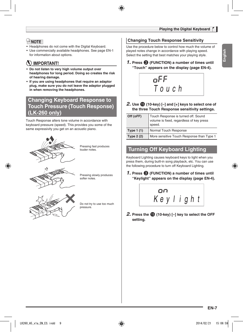 Turning off keyboard lighting | Casio LK-170 User Manual | Page 9 / 48