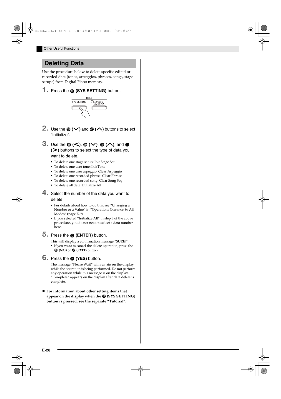 Deleting data | Casio PX-5S User Manual | Page 30 / 44