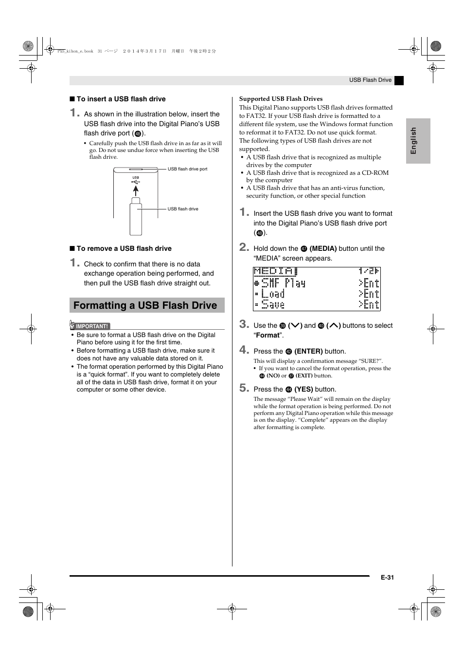 Formatting a usb flash drive | Casio PX-5S User Manual | Page 33 / 44