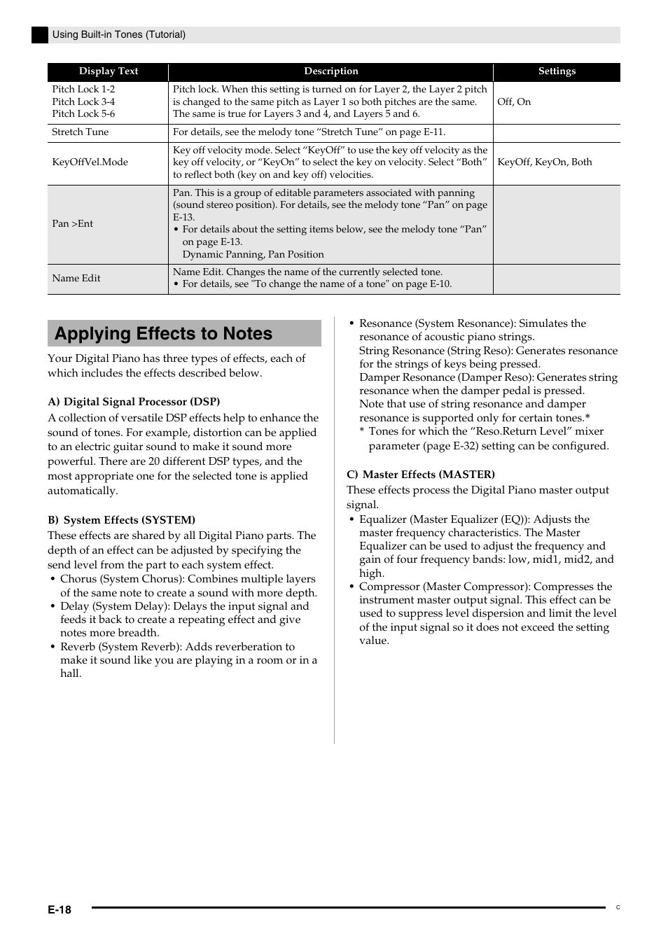 E “applying effects to notes, E-18), Applying effects to notes | Casio PX-5S Tutorial User Manual | Page 19 / 55