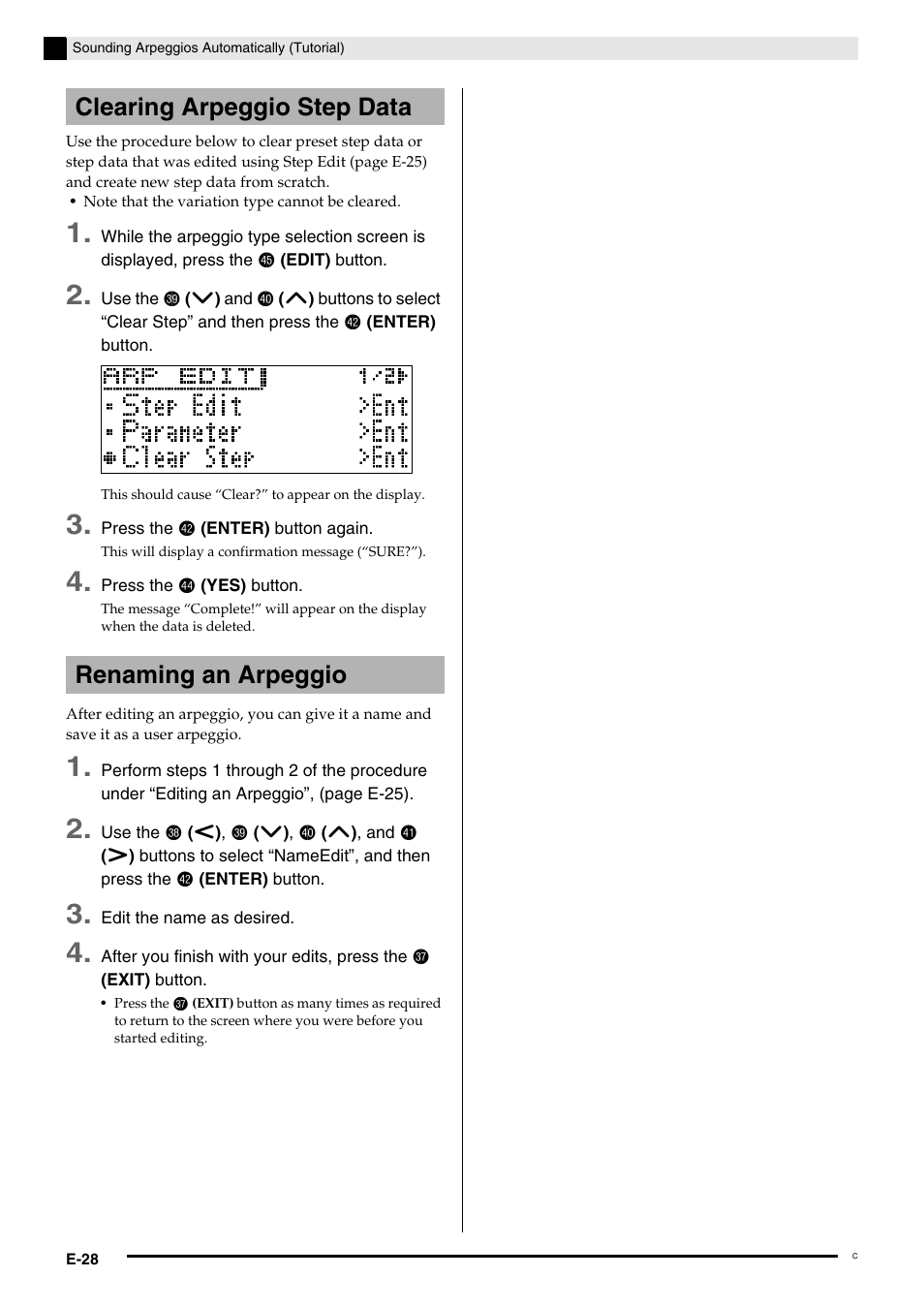 Clearing arpeggio step data renaming an arpeggio | Casio PX-5S Tutorial User Manual | Page 29 / 55