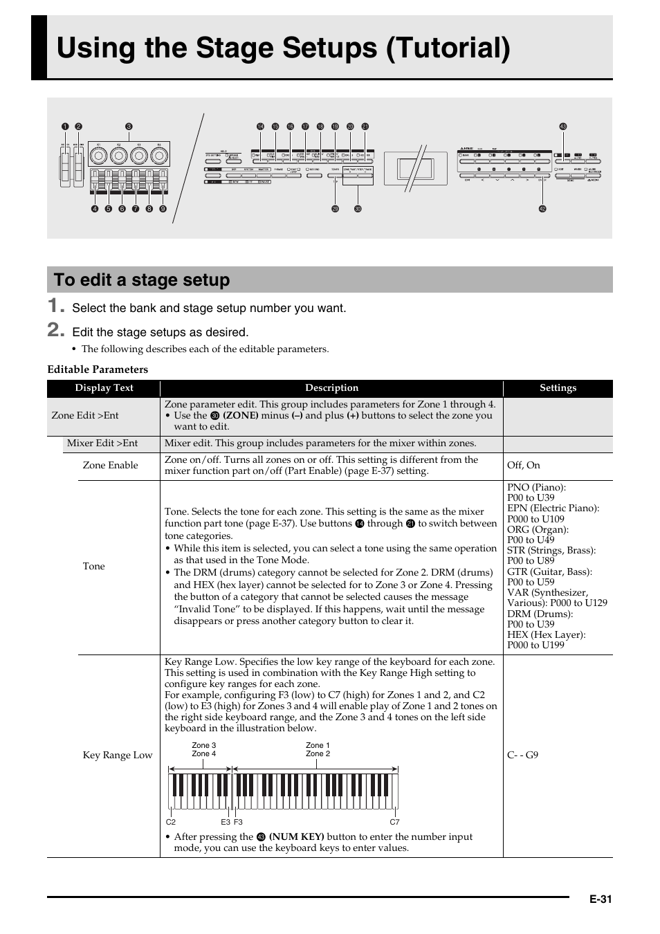 See “using the stage setups (tutorial)” (pa, E e-31), Using the stage setups (tutorial) | Casio PX-5S Tutorial User Manual | Page 32 / 55