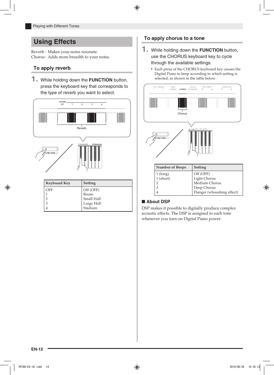 Using effects | Casio PX-760 User Manual | Page 14 / 50