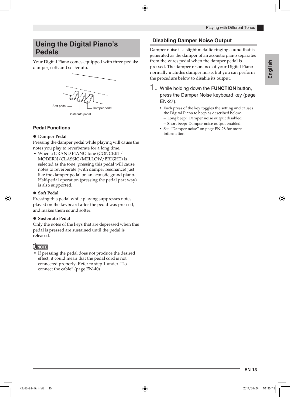 Using the digital piano’s pedals | Casio PX-760 User Manual | Page 15 / 50