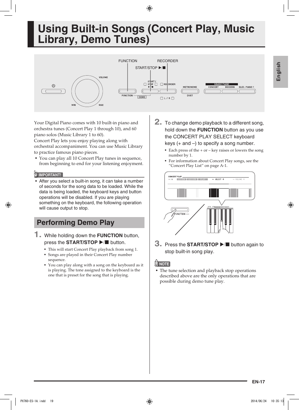 Performing demo play | Casio PX-760 User Manual | Page 19 / 50