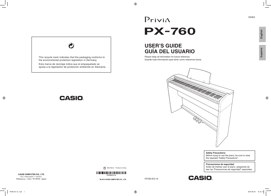 Px-760, User’s guide guía del usuario | Casio PX-760 User Manual | Page 50 / 50