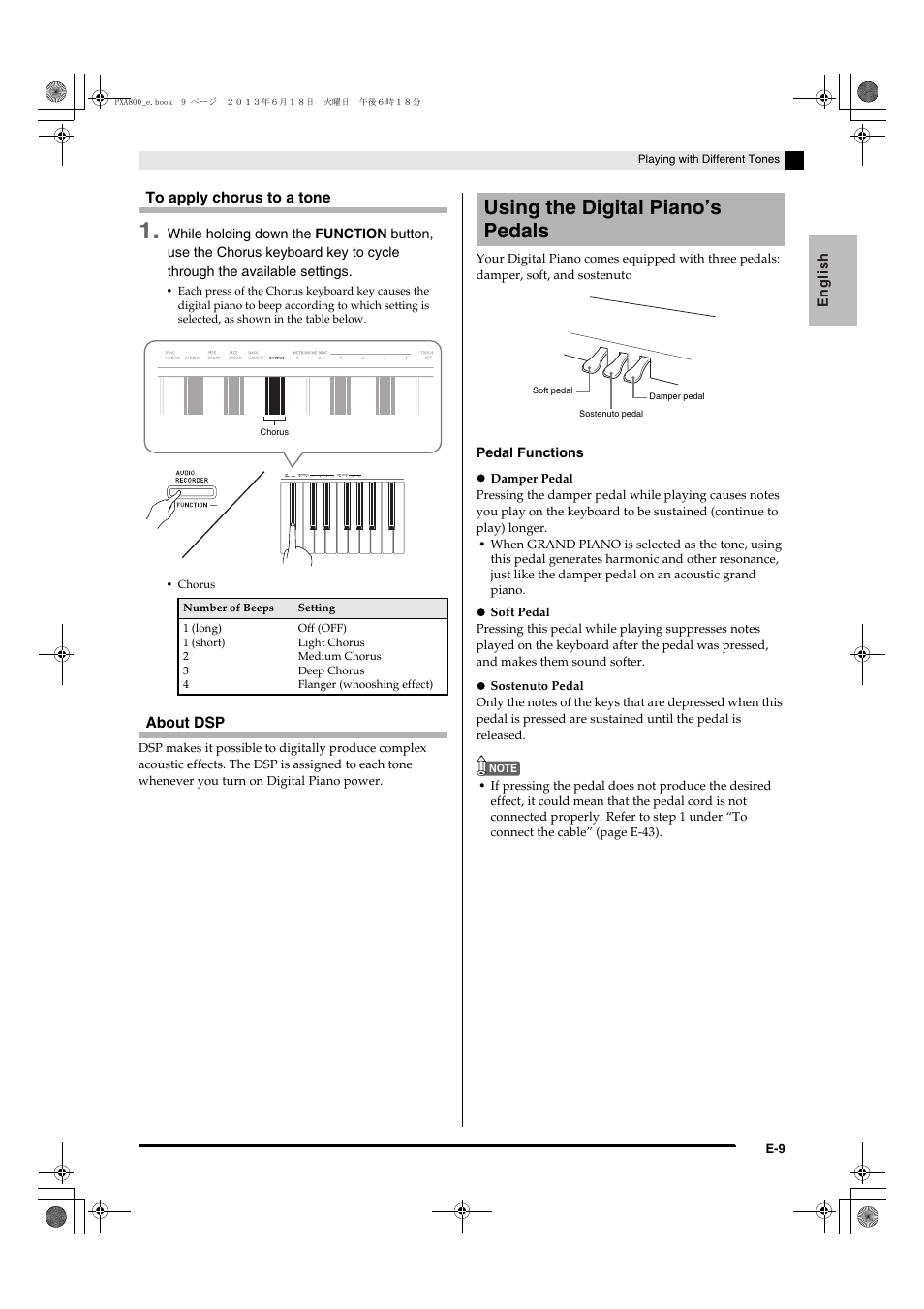 Using the digital piano’s pedals, About dsp | Casio PX-A800BN User Manual | Page 11 / 56